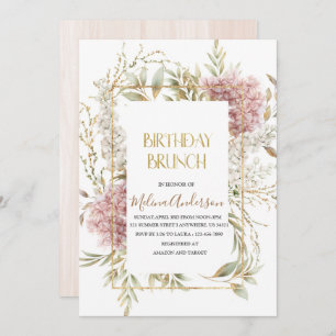 Invitation Boho Beige Fleurs or aquarelle bru d'anniversaire