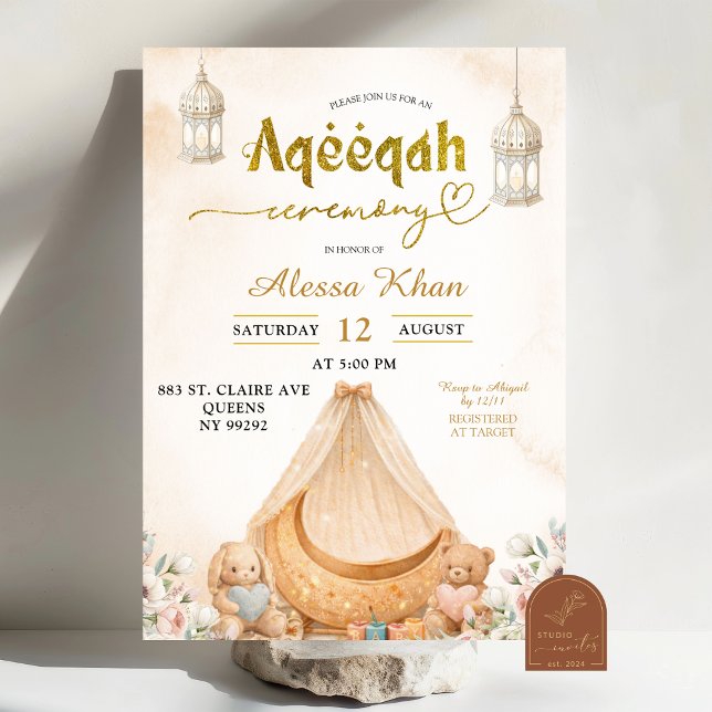 Invitation Boho Beige Floral Aqeeqah (Créateur téléchargé)