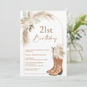 Invitation Boho Beige Floral Boots 21e anniversaire
