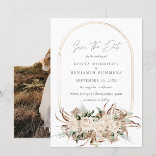 Invitation Boho Beige Floral Enregistrer la date Photo Invita