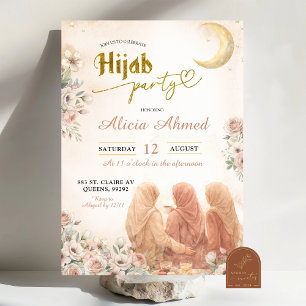 Invitation Boho Beige Floral Hijab Fête