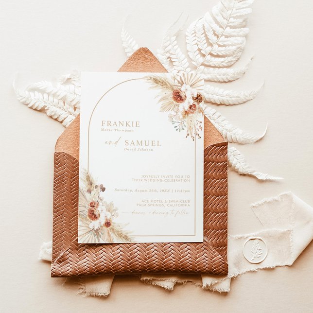 Invitation Boho Beige Pampas Grass Mariage (Créateur téléchargé)