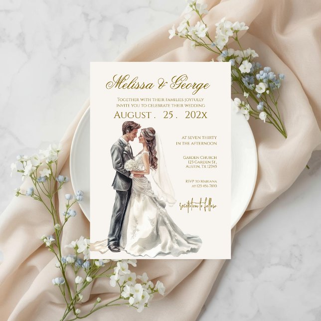 Invitation Boho beige with bride Wedding (Créateur téléchargé)
