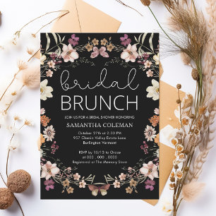 Invitation Boho Black Fleur sauvage Fête des mariées de brun