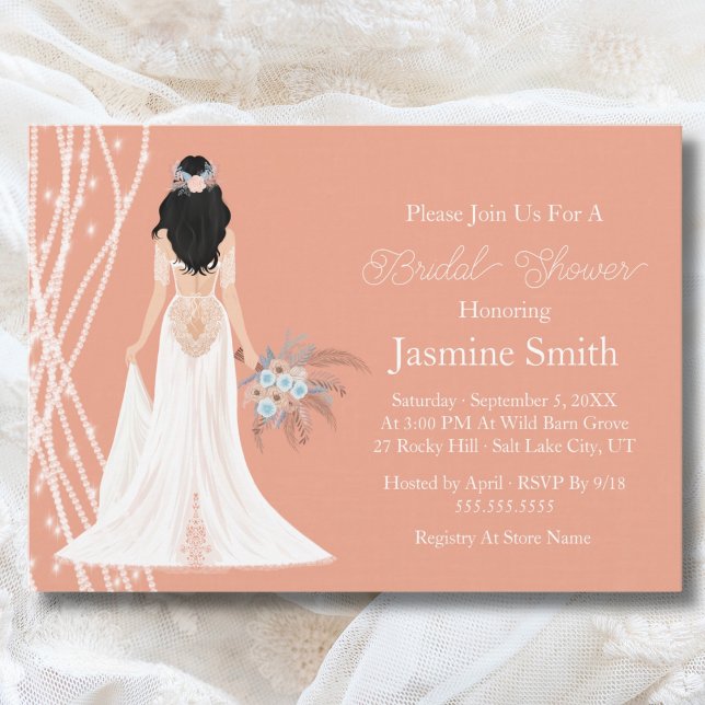 Invitation Boho Black Hair Bride Avec Fête des mariées Perles (Créateur téléchargé)