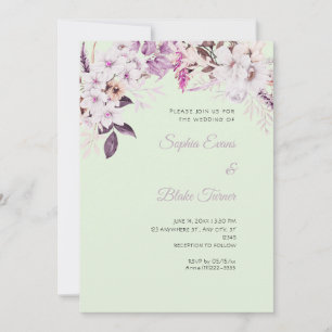 Invitation Boho Blanc Floral Hiver Vert clair Mariage