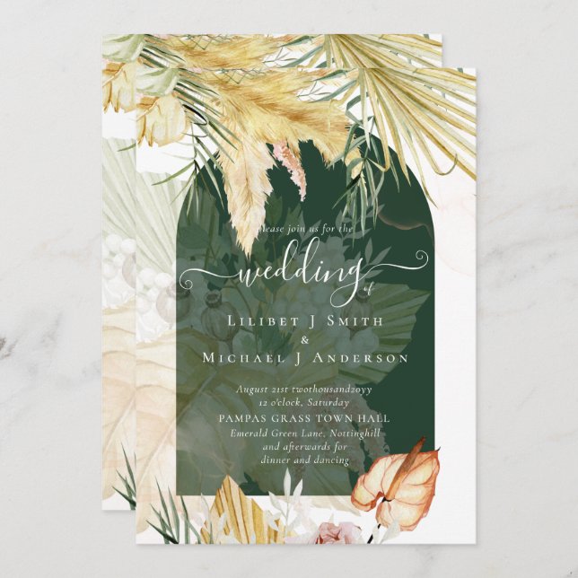 Invitation BOHO Blé Pampas Grass Mariage (Devant / Derrière)