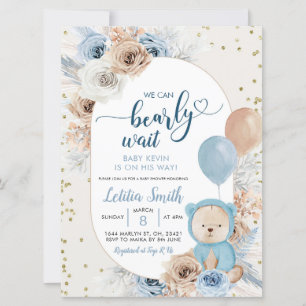 Invitation Boho bleu bearly garçon d'attente baby shower invi