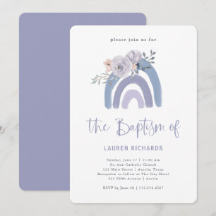 Invitation Boho bleu et pourpre Baptême arc-en-ciel