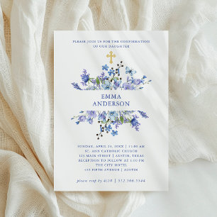 Invitation Boho bleu et violet Confirmation florale