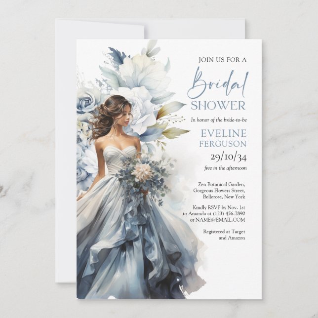 Invitation Boho bleu poussiéreux eucalyptus mariage gobe (Devant)