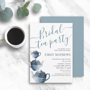 Invitation Boho Bleu Poussiéreux Fête de Thé de Mariage Aquar