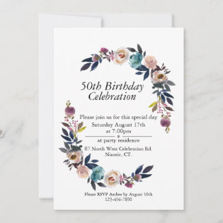 Invitation Boho bleu rose bleu personnalisable 50e anniversai
