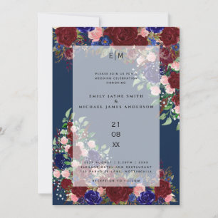 Invitation Boho bleu rose rose Mariage en fleurs de Bourgogne