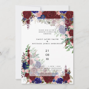 Invitation Boho bleu rose rose Mariage en fleurs de Bourgogne