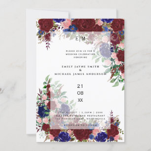 Invitation Boho bleu rose rose Mariage en fleurs de Bourgogne