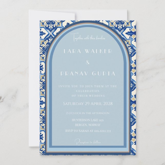 Invitation Boho Bliss : Cérémonie de mariage chic sur carreau (Devant)