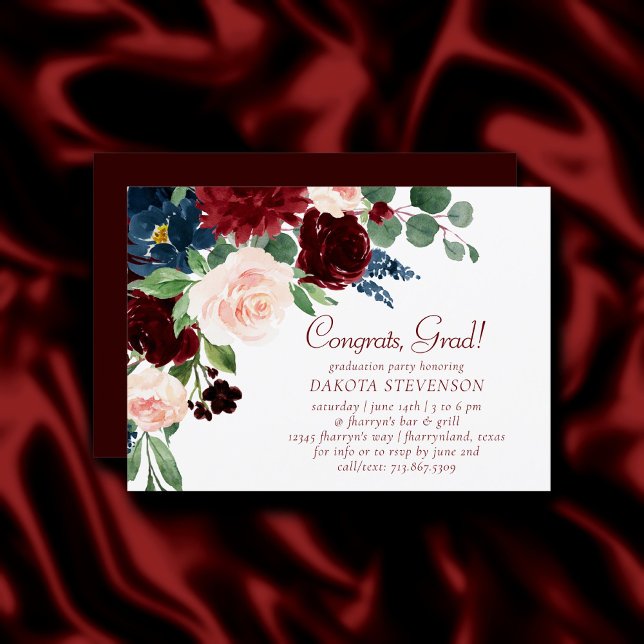 Invitation Boho Bloom | Élégante Bourgogne et diplôme de mari (Créateur téléchargé)