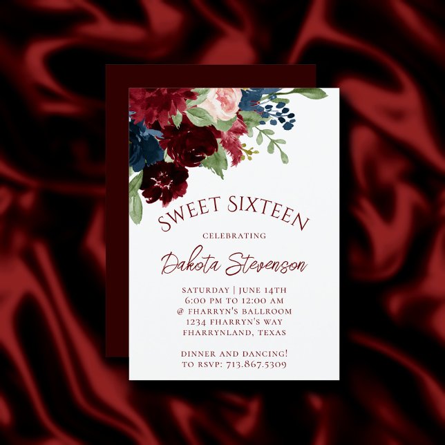 Invitation Boho Bloom | Élégante Bourgogne Rouge Floral Sweet (Créateur téléchargé)