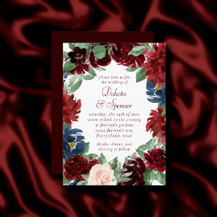 Invitation Boho Bloom   Élégante couronne rouge bordeaux