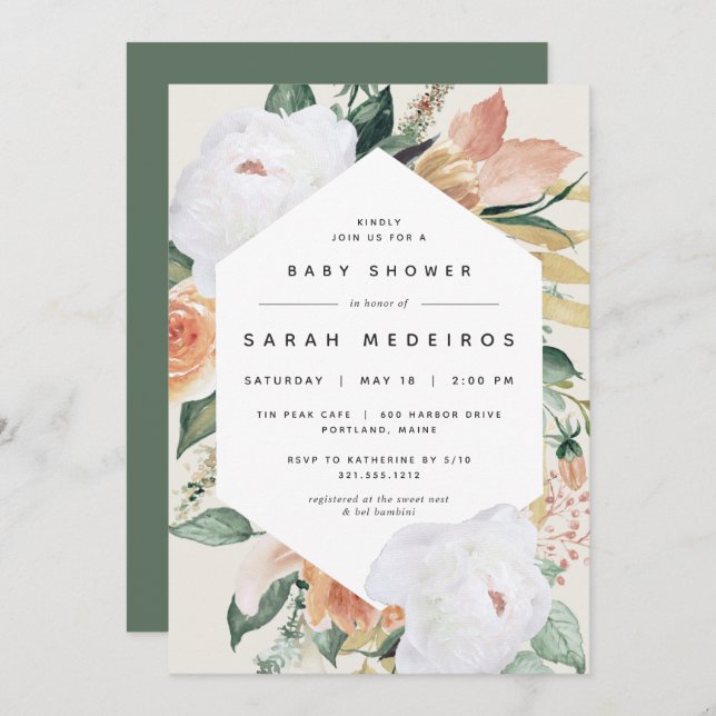Invitation Boho Blooms | Baby shower Floral moderne (Devant / Derrière)