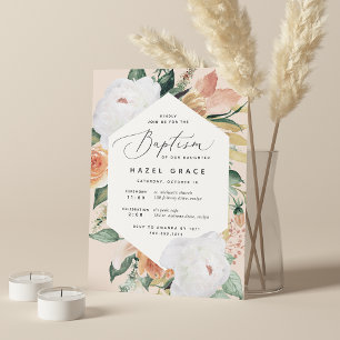 Invitation Boho Blooms Baptême floral moderne