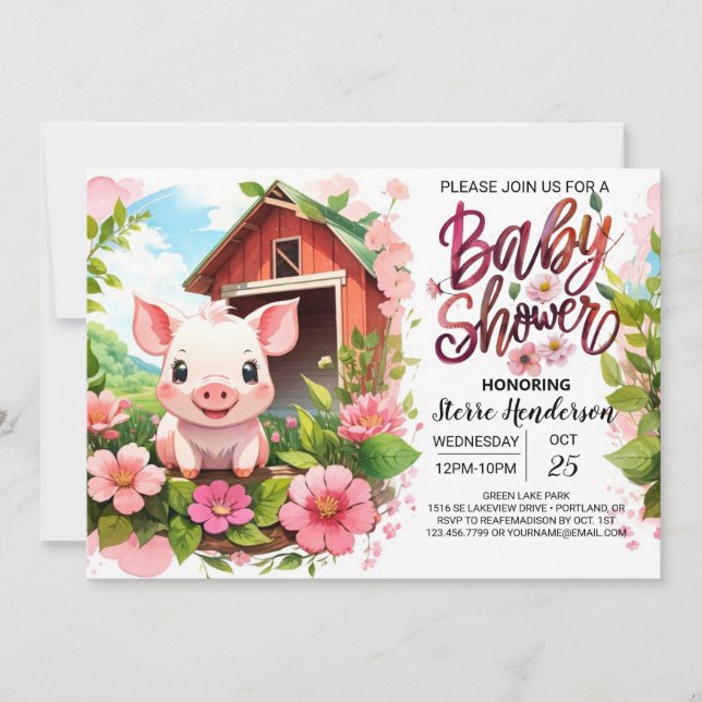 Invitation Boho Blooms et Baby shower de Piggy (Devant)