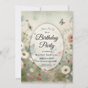 Invitation Boho Blooms et Vintages Blossoms fête d'anniversai