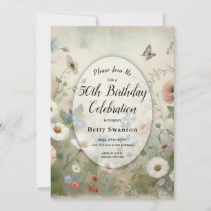 Invitation Boho Blooms et Vintages Blossoms fête d'anniversai