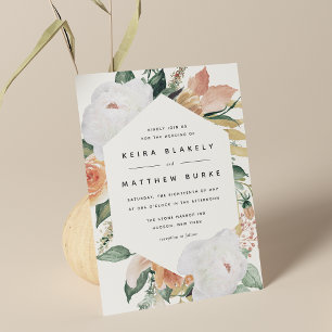 Invitation Boho Blooms   Mariage floral géométrique moderne
