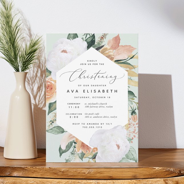 Invitation Boho Blooms | Moderne Floral Christening (Créateur téléchargé)