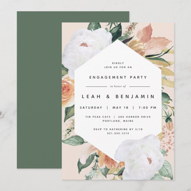 Invitation Boho Blooms | Parti d'engagement floral moderne (Devant / Derrière)