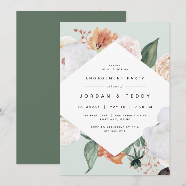 Invitation Boho Blooms | Parti d'engagement floral moderne (Devant / Derrière)