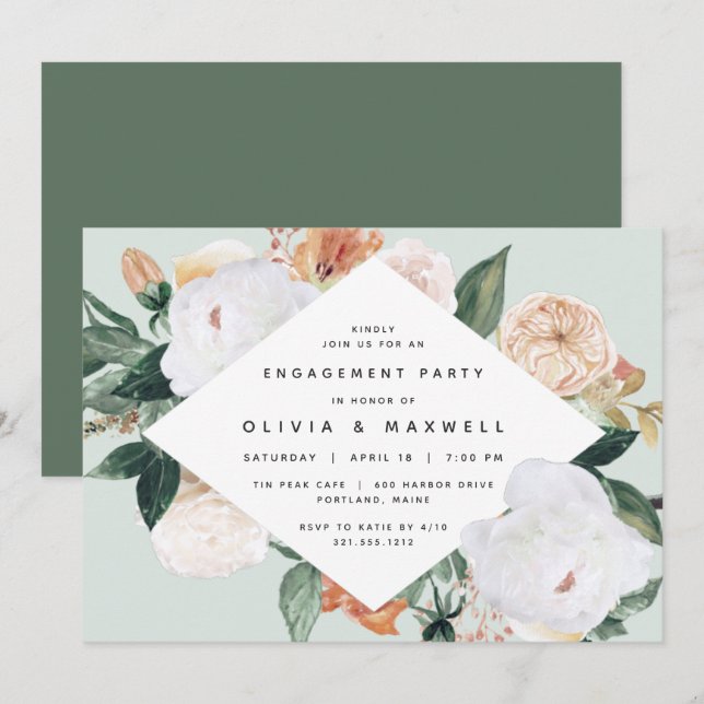 Invitation Boho Blooms | Parti d'engagement floral moderne (Devant / Derrière)