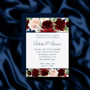 Invitation Boho Blooms Russe Navy et Bourgogne Garland