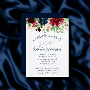Invitation Boho Blooms   Rustic Navy et Burgundy Glamping