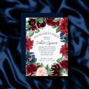 Invitation Boho Blooms   Rustic Navy et Fiançailles bourguign