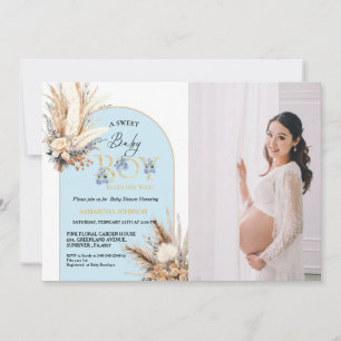 Invitation Boho Blue Arch Pampas Grass Baby Baby shower