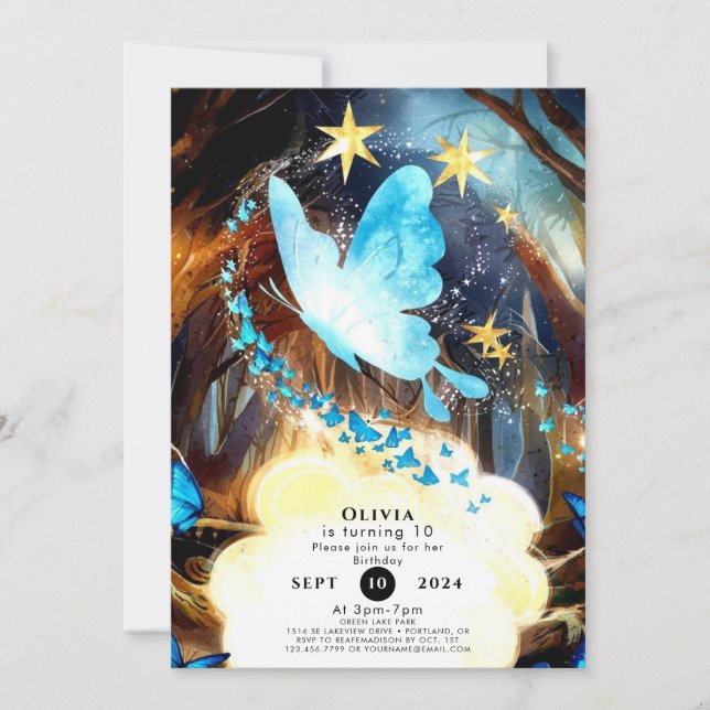 Invitation Boho Blue Butterfly Anniversaire (Devant)