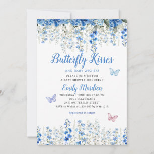 Invitation Boho Blue Butterfly fleur sauvage Baby shower de j