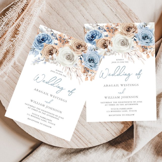 Invitation Boho Blue : Dusty Blue Bohemian Floral Mariage (Créateur téléchargé)