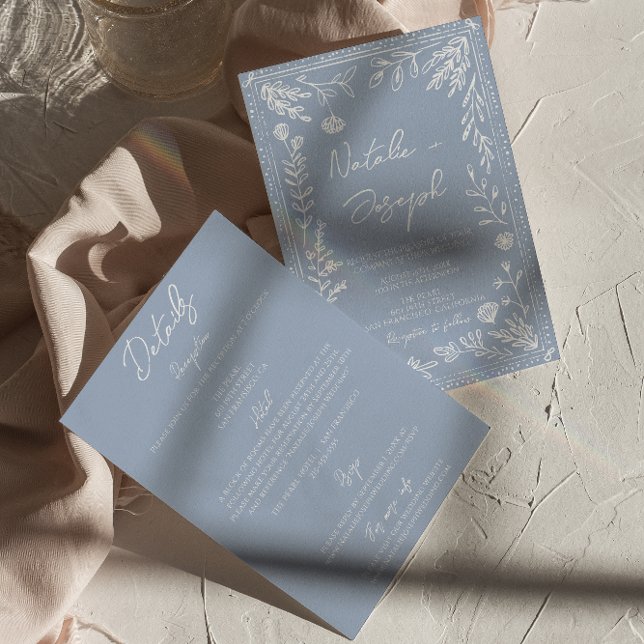 Invitation Boho Blue Floral Botanical All In One Wedding (Créateur téléchargé)