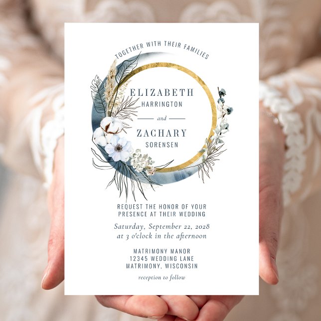 Invitation Boho Blue Moon Floral Wreath Mariage (Créateur téléchargé)