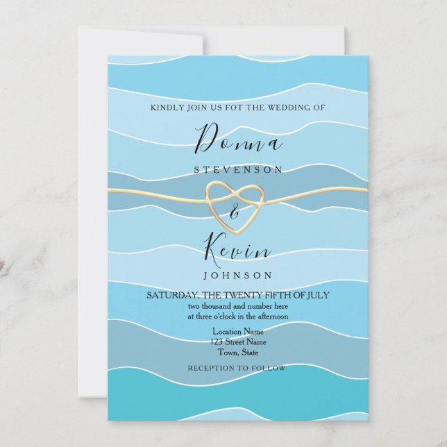 Invitation Boho Blue Ocean Waves Beach Wedding (Devant)