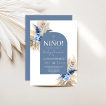 Boho Blue Pampas Baby shower espagnol Garçon