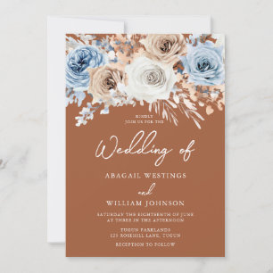 Invitation Boho Blue Terracotta Bohemian Floral Mariage