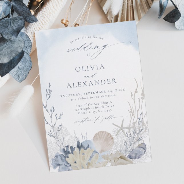 Invitation Boho Blue Watercolor Beach Wedding (Créateur téléchargé)