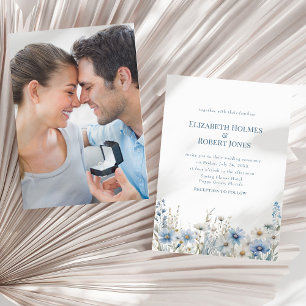 Invitation Boho Blue Watercolor Fleurs sauvages & Mariage pho