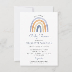Invitation Boho Blue Watercolor Rainbow Baby shower