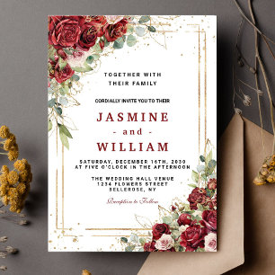 Invitation Boho Blush Bourgogne Floral Or Mariage géométrique